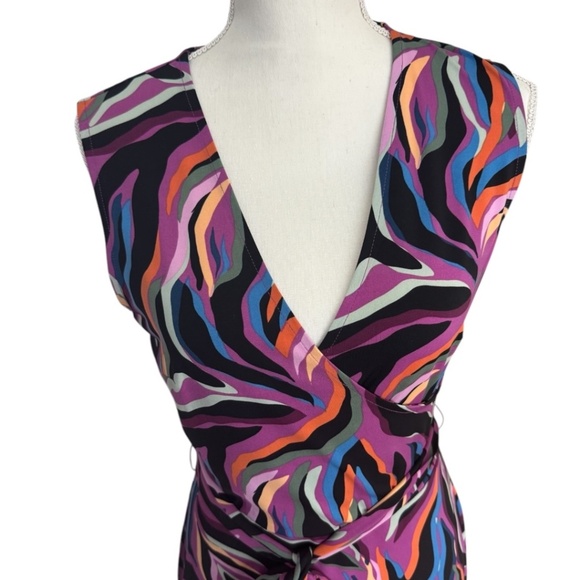 Leota Finnley Colorful Purple Faux Wrap Dress - Picture 5 of 11